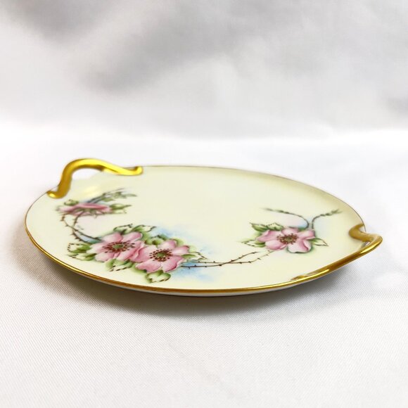Antique P.S. Germany Hand-Painted Porcelain Plate Pink Floral Gold Trim Signed - Picture 5 of 10